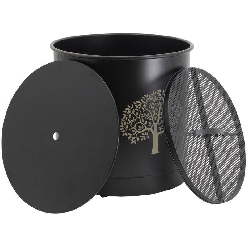 Aubry Gaspard - Venta al por mayor Cesta/caja de almacenamiento - Caja metálica para pellets negra con diseño de árbol y 3 ruedas1