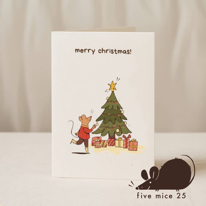 Merry Christmas Mouse 5x7/A6 Card - Collab X FM for wholesale by Blue Iris Designs Co