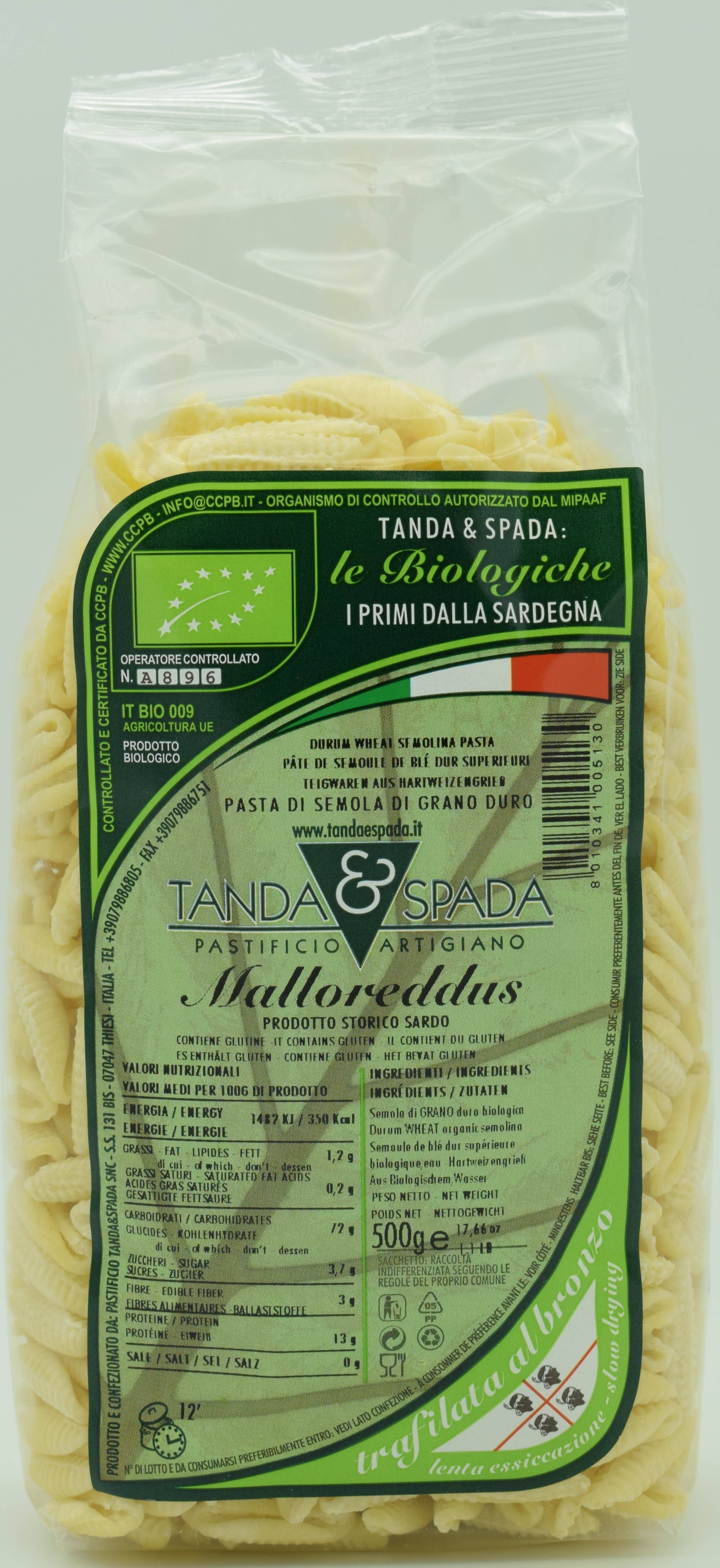 Pastificio Tanda e Spada - Venta al por mayor Pasta - Malloreddus sardos ecológicos - 500 g - Pasta de sémola orgánica1