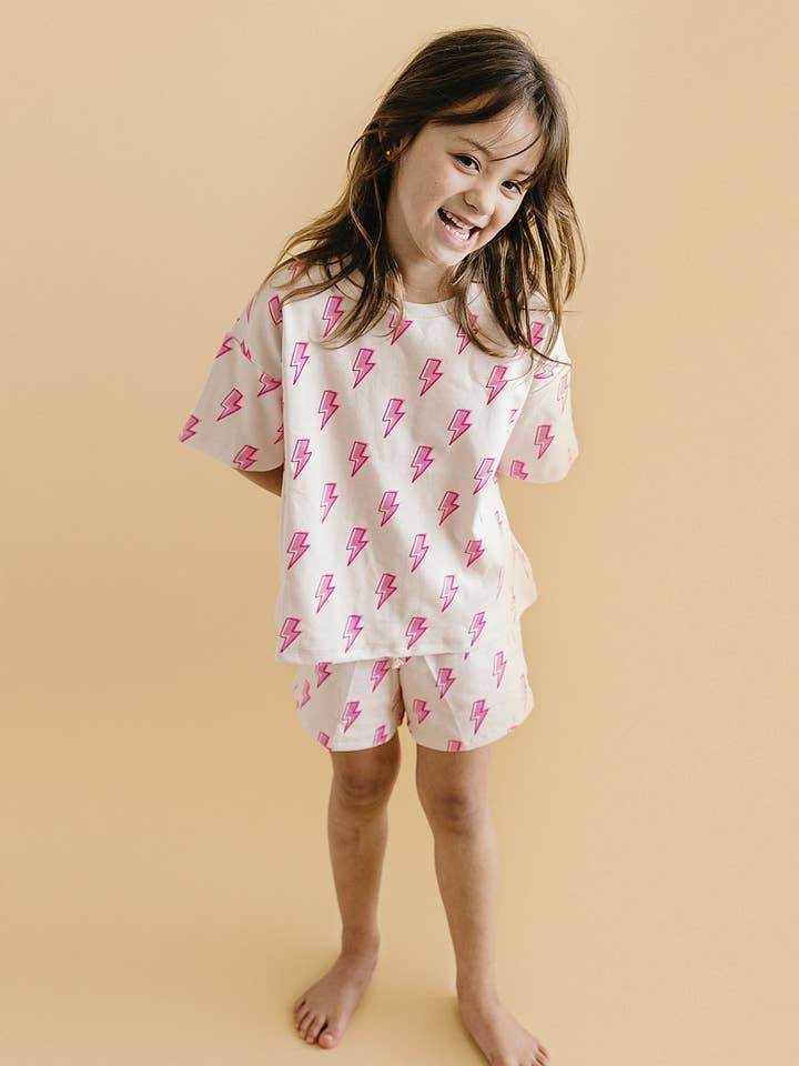 Shorts Set | Pink Bolts for wholesale by Lucky Panda Kids