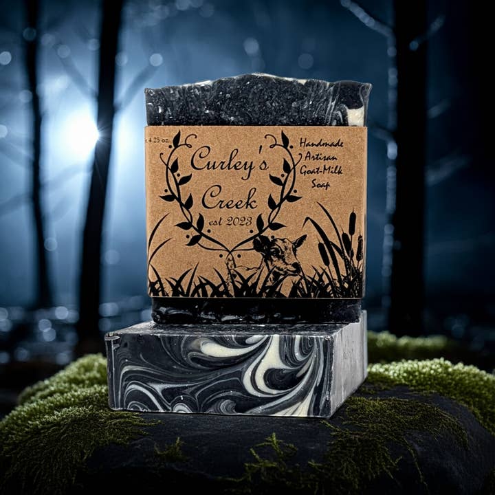🌙 Midnight in the Holler | Goat Milk Soap Bar | Handmade Natural Skincare | 4.25 Ounce | Detoxifying | Curley's Creek for wholesale by Curley's Creek