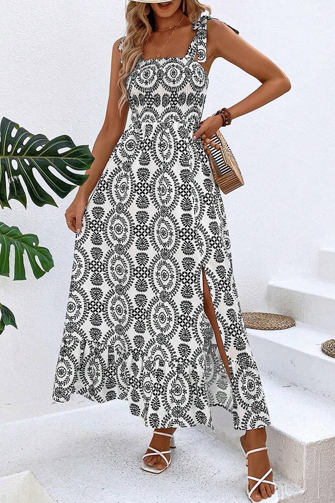 Comely Fashion - Vente Robe – femme - Robe à bretelles fendues imprimée tendance7