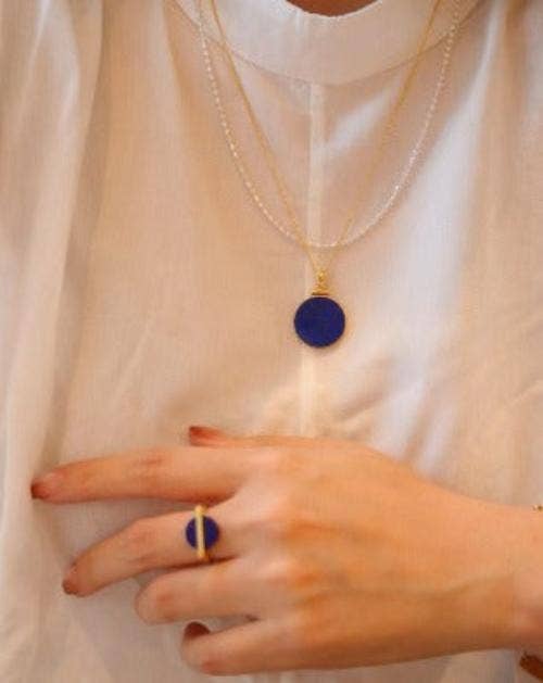 LanLivia - Wholesale Pendant/Charm Necklace - Helios Lapis Lazuli Round Pendant Necklace6