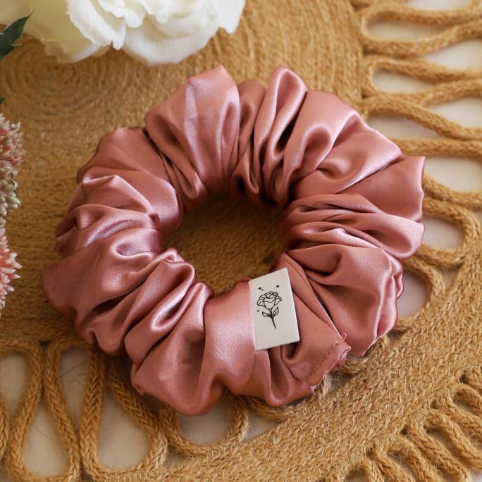 Strawberry Milk Satin Scrunchie for wholesale by Wild Rose Accessories