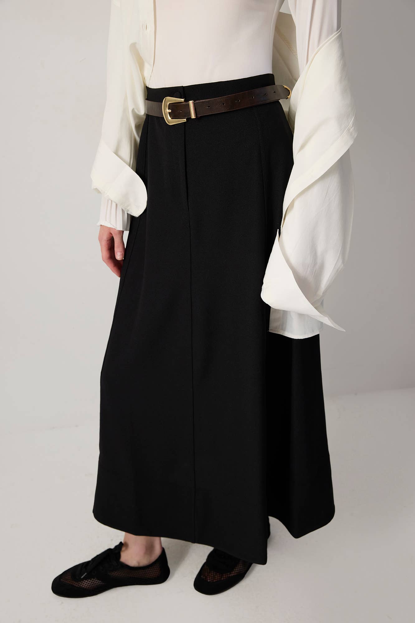 Schwarz SCHWARZER A-LINIEN CREPE MAXIROCK für den Großhandel auf Faire2