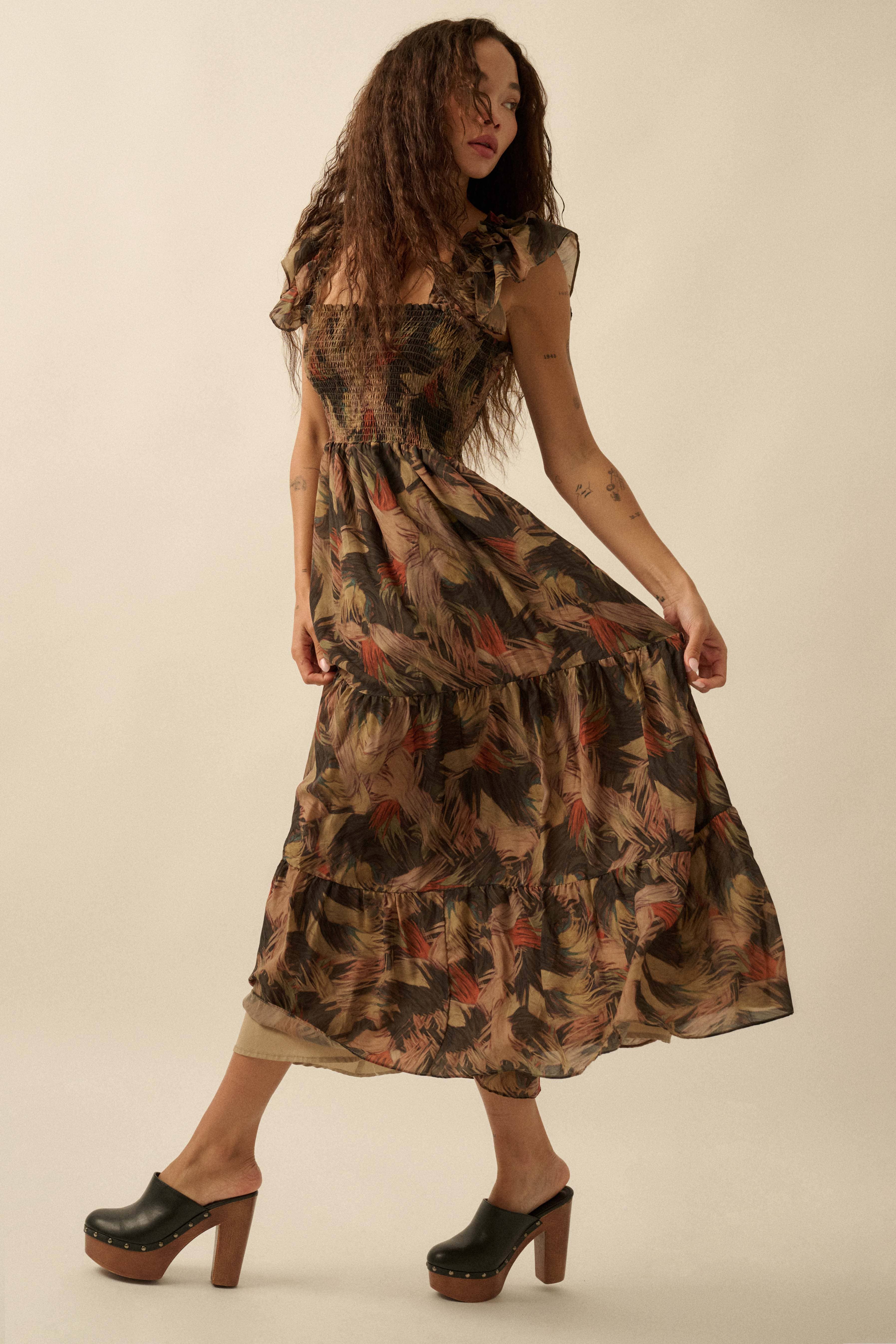 Promesa USA - Wholesale Dress - Women's - Abstract-Print Smocked Ruffle Midi Dress16