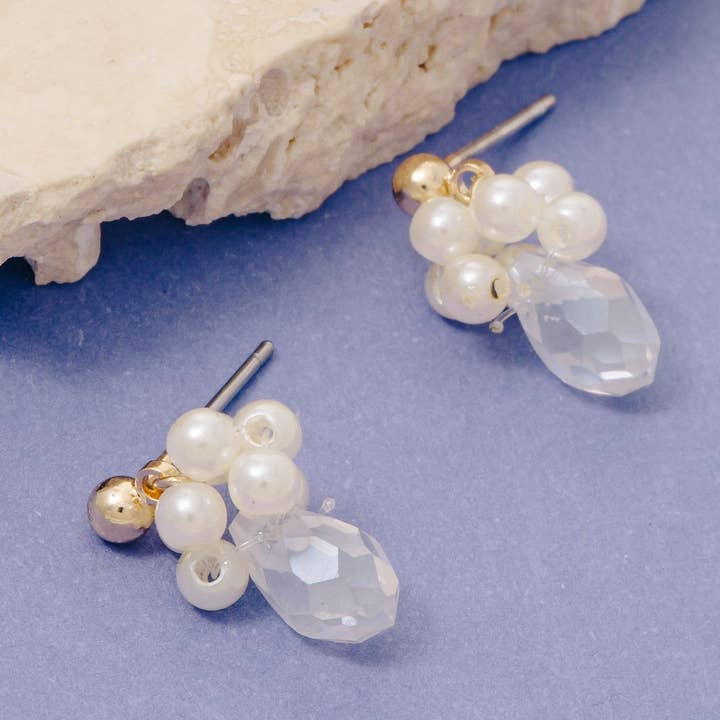 Faceted Beads And Pearls Stud Drop Earrings for wholesale by Fame Accessories