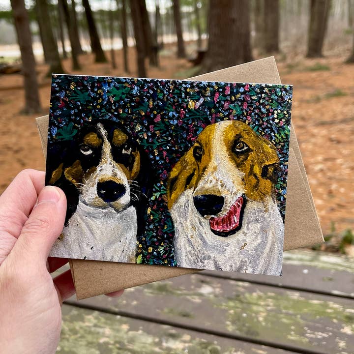 Carte de vœux pour chien, design Basset Hounds pour la vente par Deking Art