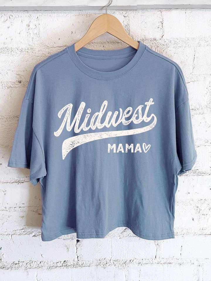 MIDWEST MAMA GRAPHIC LONG CROP TOP for wholesale by Rustee Clothing