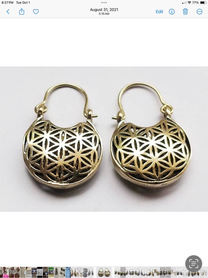 Brass Flower of Life Puffed Small Hoop for wholesale by The Curator