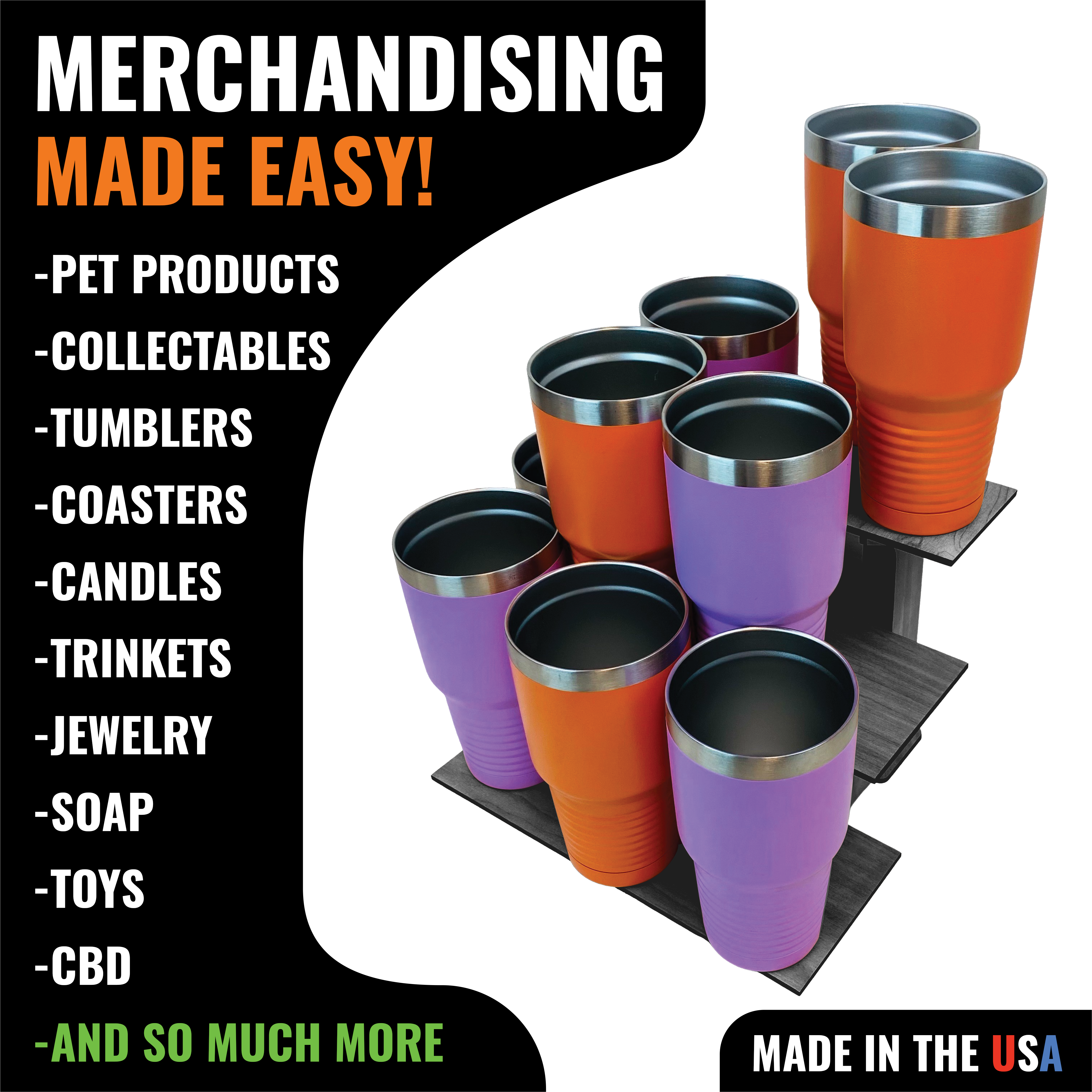 Torched Displays - Vente Support/étui pour présentoir - Présentoir d’angle en bois à 3 niveaux avec étagères6