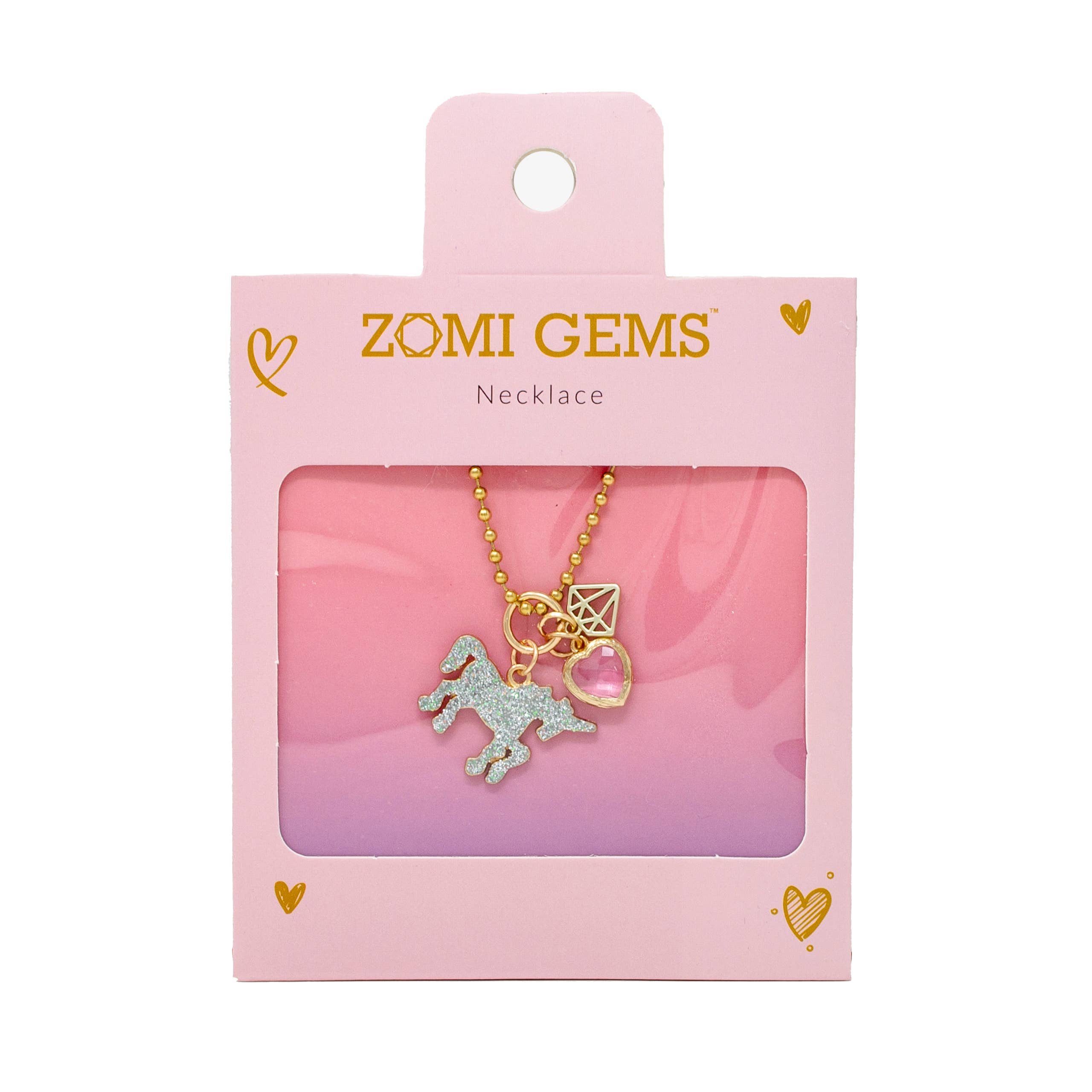 Tiny Treats and ZOMI GEMS – Colar - Crianças por atacado – Colar de pingente de unicórnio brilhante, coração e gema de ouro1