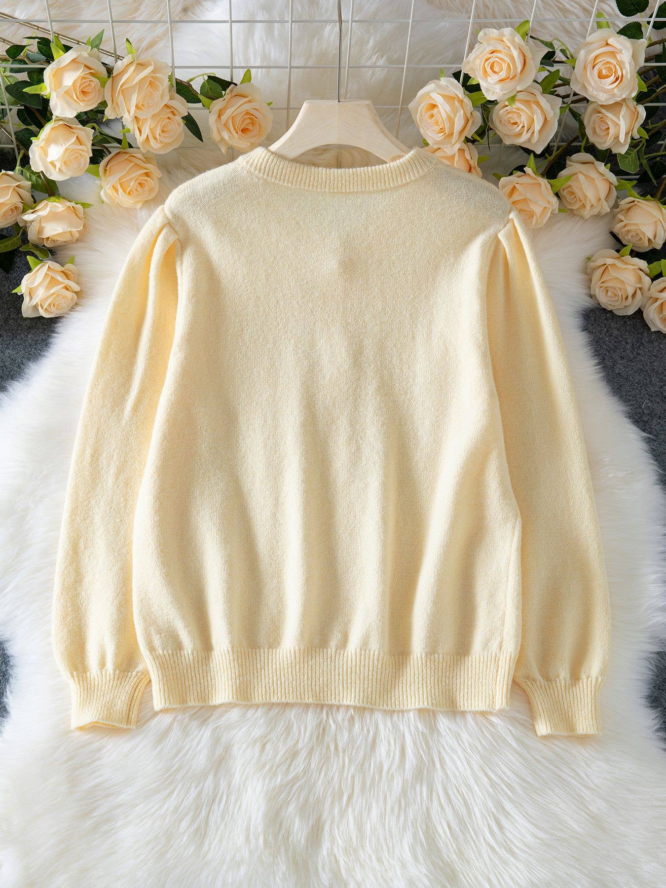 Beige Elegant Button Detail Crochet Hollow Cardigan for wholesale on Faire1