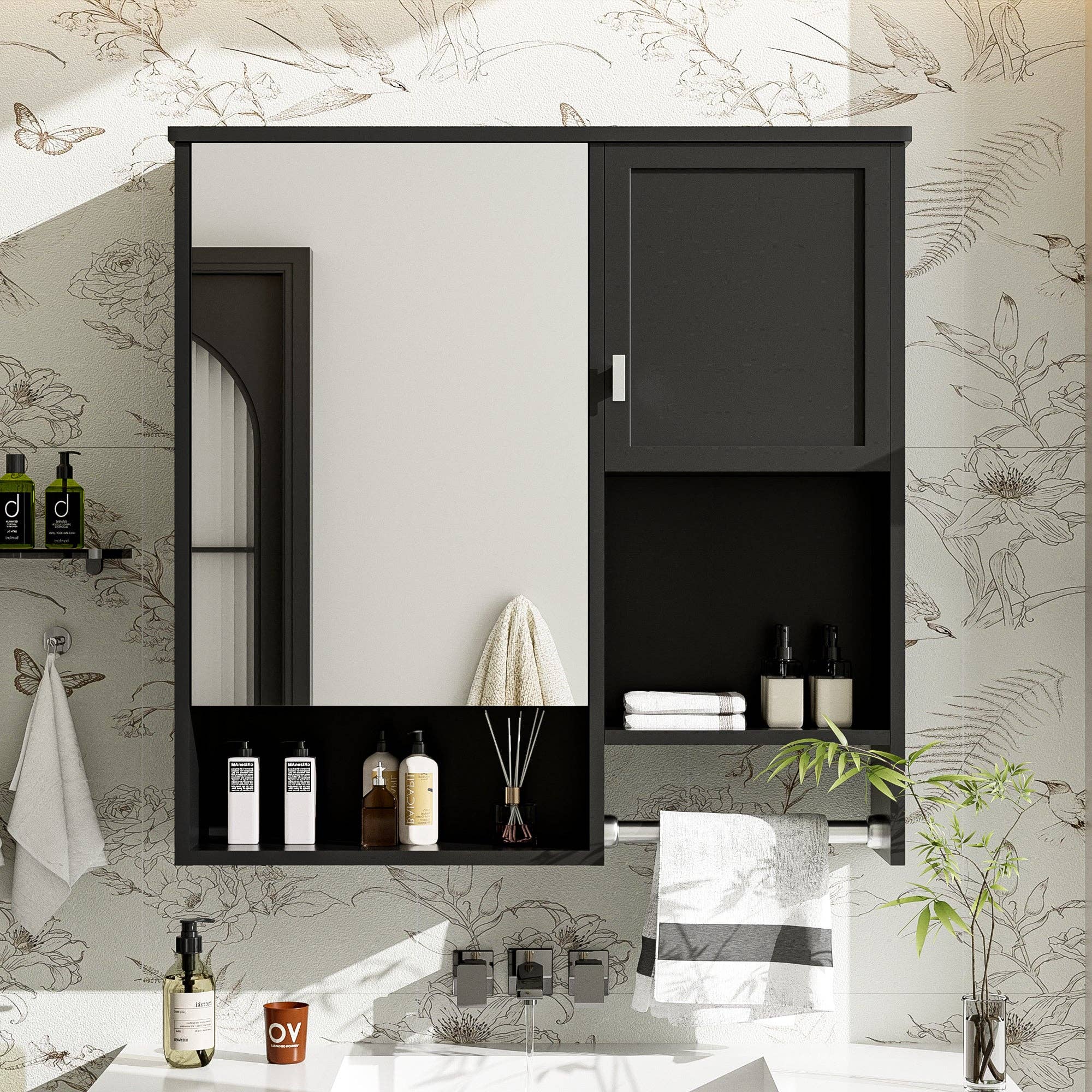 39F Inc. - Vente Armoire - Armoire de salle de bain murale noire avec miroir, 29x28 pouces