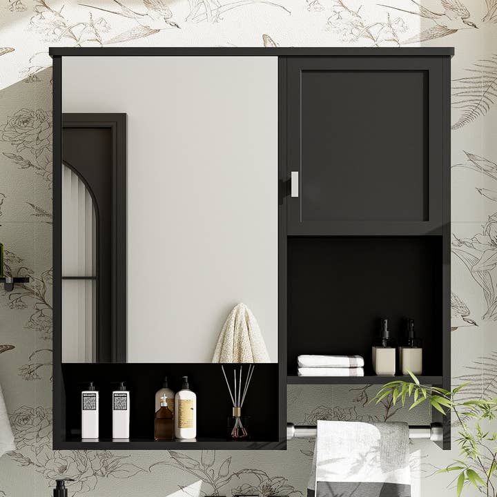 39F Inc. - Vente Armoire - Armoire de salle de bain murale noire avec miroir, 29x28 pouces0