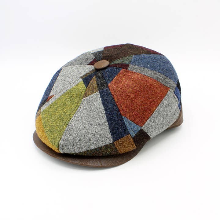 HO50MC Multicolor Patchwork Wool Newsboy Cap - Made in Italy for wholesale by LOOWIE