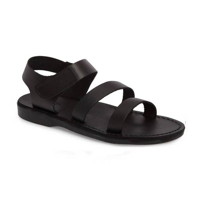 Jared - Sandalia de piel con correa de velcro | Negro para venta al por mayor de Jerusalem Sandals