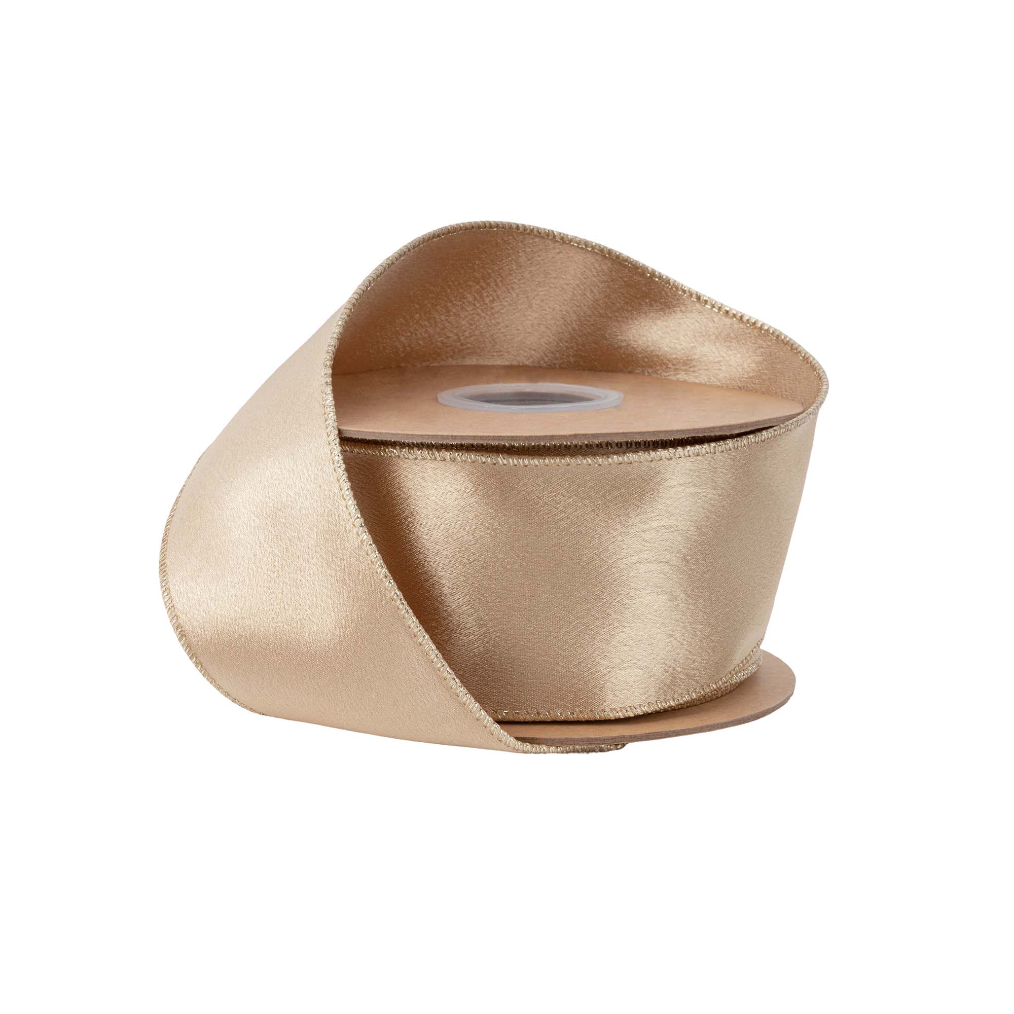 LA Ribbons Wholesale – fita para embrulhar presentes por atacado – Fita de Cetim Brilhante com Arame 2 1/2" | Dourado com Fundo Dourado | Rolo de 10 Jardas