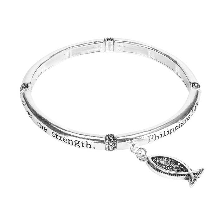 Pulsera Phil 4:13 Fish Stretch Plata para venta al por mayor de Dicksons