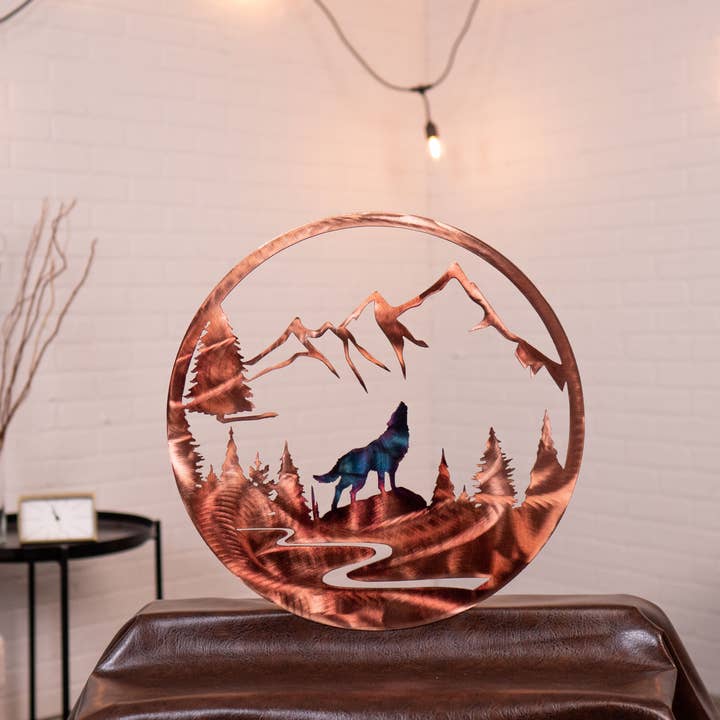 Wanddeko „Lone Mountain Wolf“ aus Metall für den Großhandel von TSfab