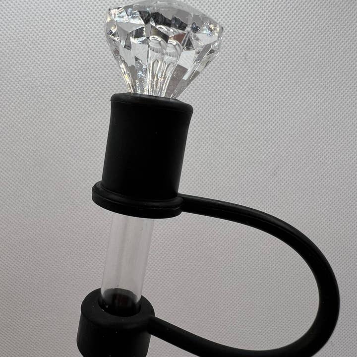 Olive Lane Accessories - Wholesale Drinking Straw - Clear Diamond BLACK Base Straw Topper 10mm