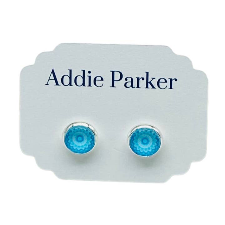 Stud Earrings (ST 30) - Blue Mandala for wholesale by Addie Parker Jewelry