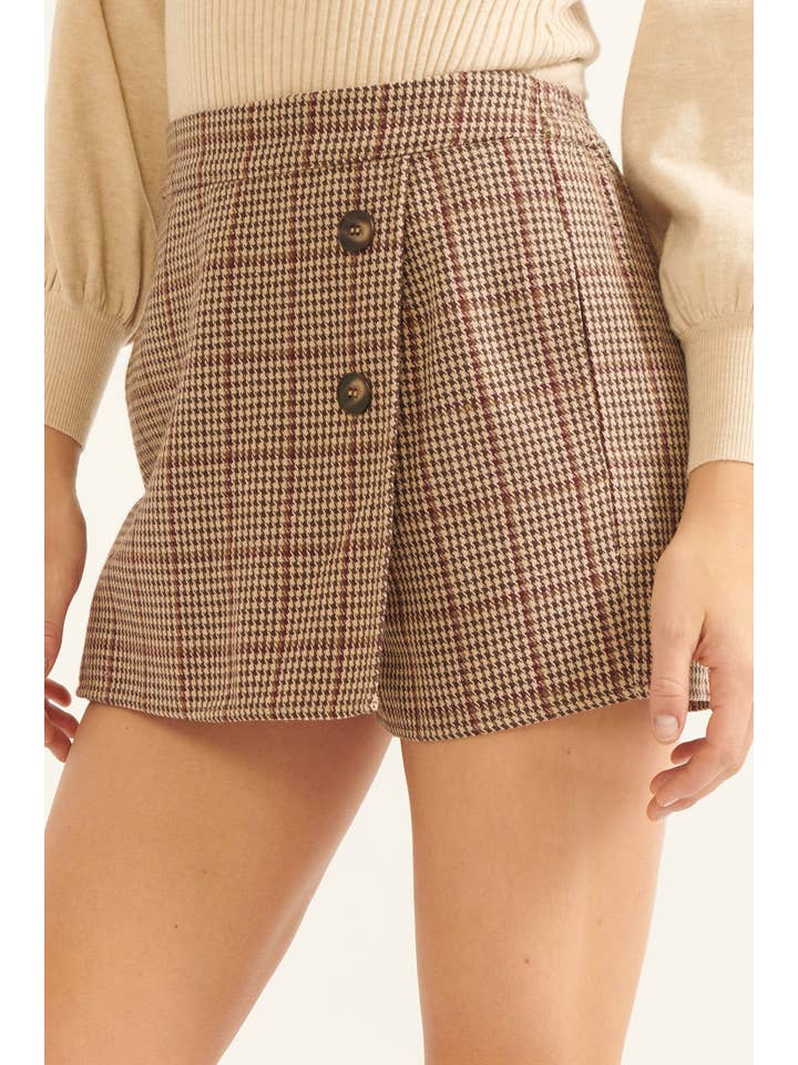 Promesa USA - Wholesale Skort - Women's - Houndstooth Wrap Decorative Button Skort