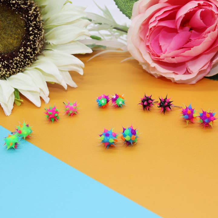 Natalia - Wholesale Jewelry Set - Spiky Neon Silicone Y2K Icons Stud Earrings - SET 36 Pairs3
