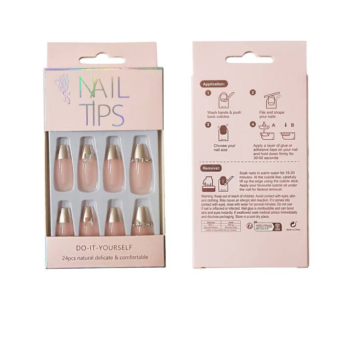 ONE STYLE RHINESTONE DECOR BALLERINA FAKE NAIL SET 1201-48 (12PC) for wholesale on Faire
