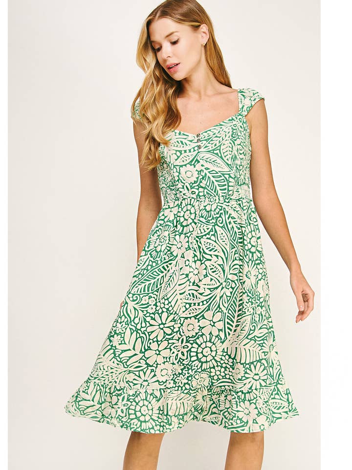 GR/CM ROBE MIDI IMPRIMÉE AIRY CHARM AVEC MANCHES ÉLASTIQUES en vente sur Faire