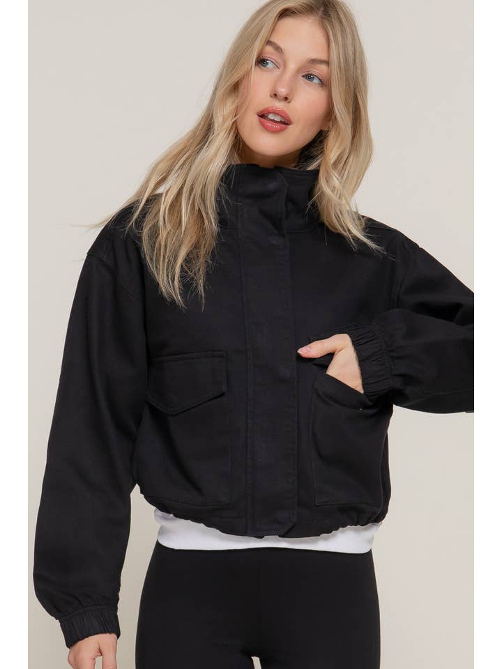 Active Basic | Active USA - Wholesale Jacket - Women's - Long Sleeve High Neck Zip Up Short Twill Jacket