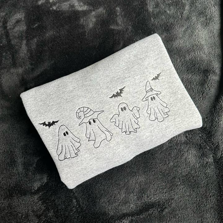 Embroidered Ghosts Halloween Crewneck for wholesale by Rags Revived