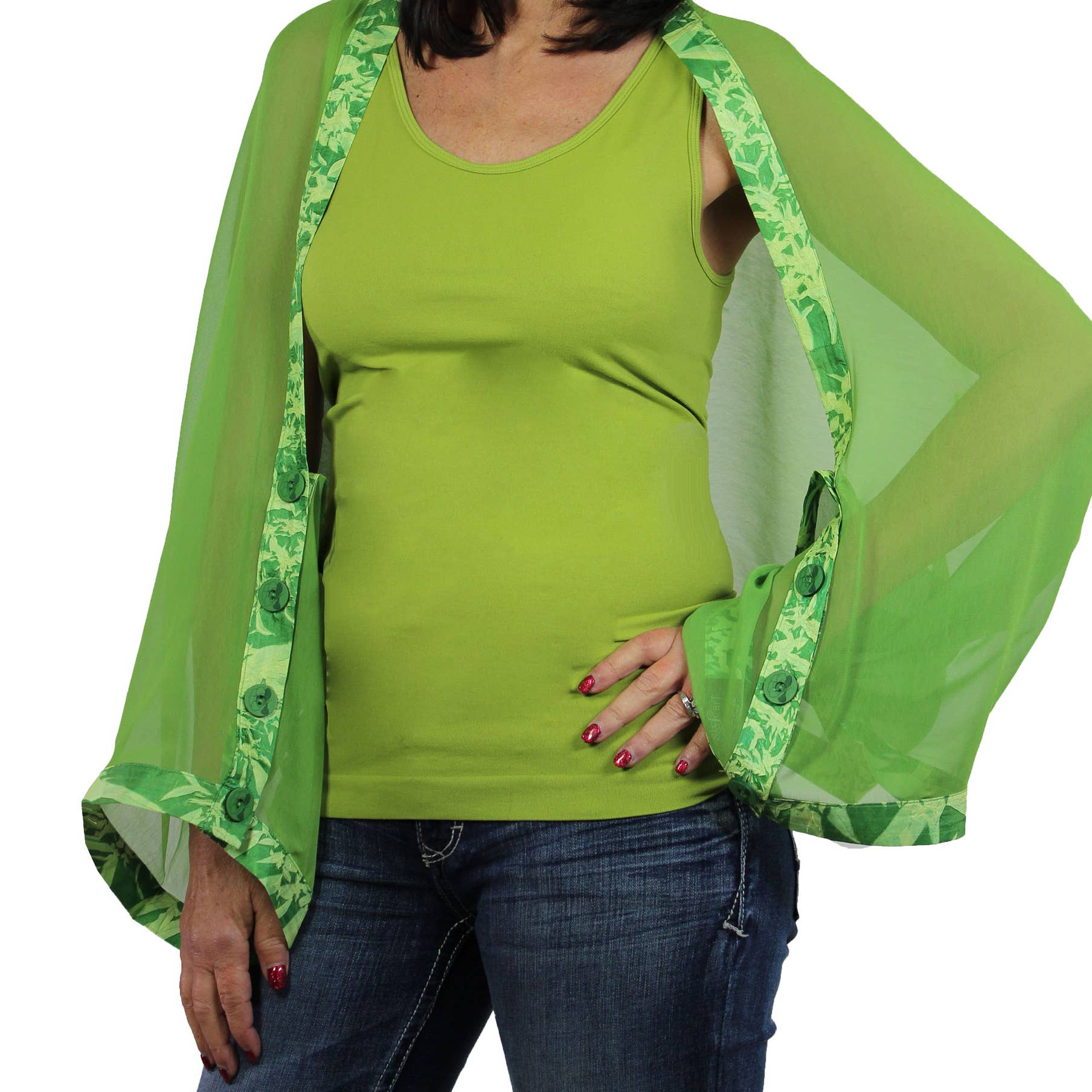 The Magic Scarf Company – wholesale Wrap – Women's – 1036 - Origami Trim Button Shawl/Shrug5