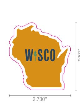 WISCO Mustard 2x3 WI State sticker for wholesale by Wisco Clothing Co.