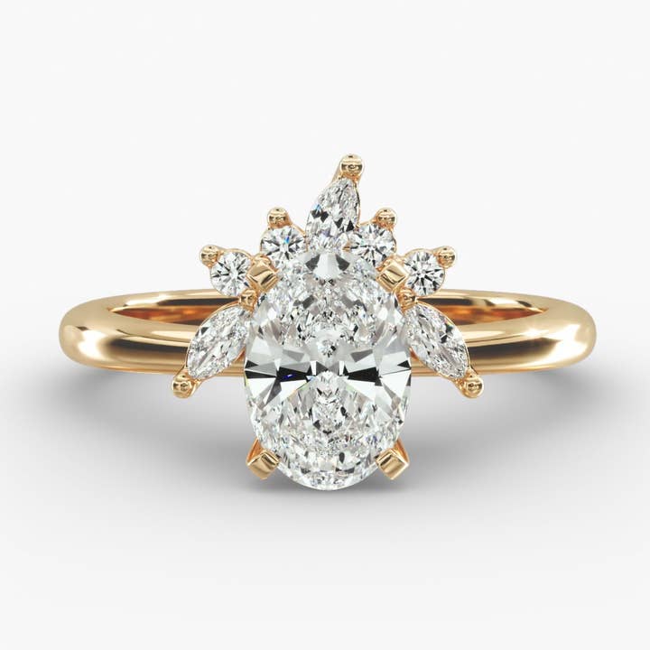 Crown Bloom Halo Oval Lab Grown Diamond Center Engagement Ring for wholesale by Caratina