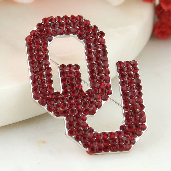 Oklahoma Crystal Logo Pin for wholesale by Seasons Jewelry