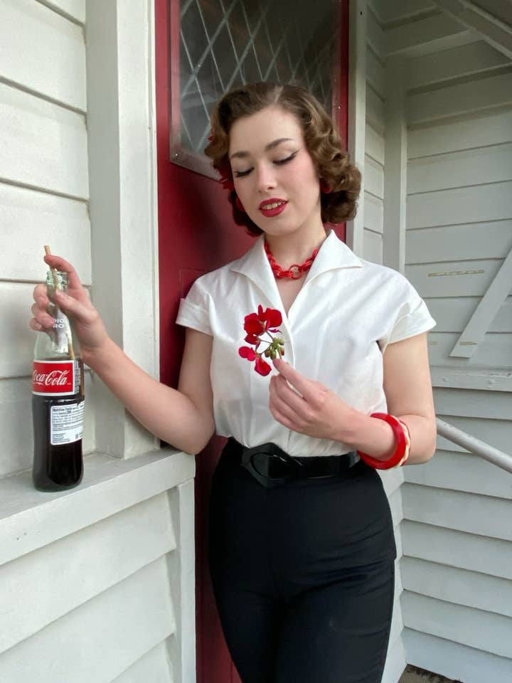 Tammy Natural White 1950s vintage Style Blouse for wholesale by Retrospec'd Clothing