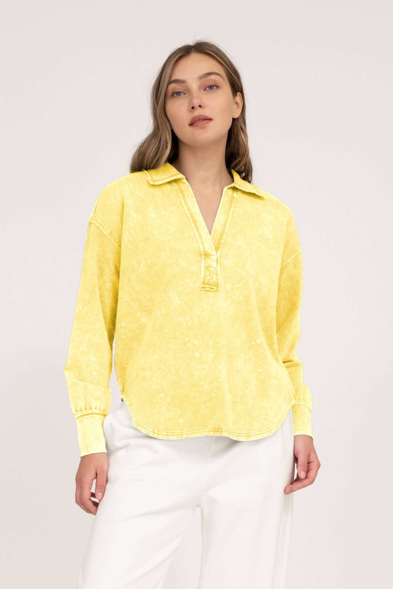 Blu Pepper - Wholesale Knit Top - Women's - WASHED COLLARED LONG SLEEVE KNIT TOP20