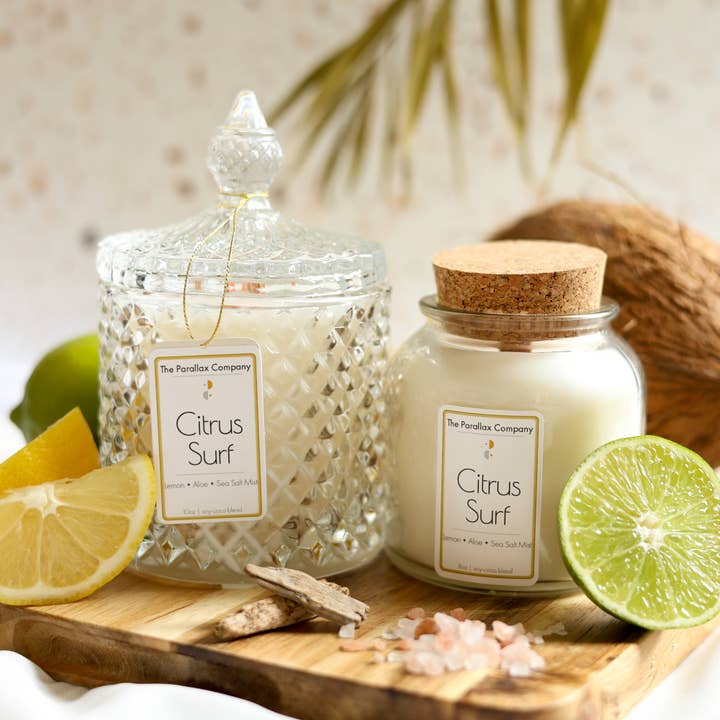 The Parallax Company - Wholesale Jar/filled candle - Citrus Surf 10oz • Scented Wooden Wick Soy Candle2