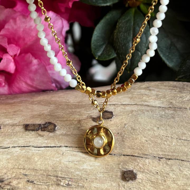 18ct Gold Plated Mother Of Pearl Gold Disc Bracelet for wholesale by Ocean Ripples