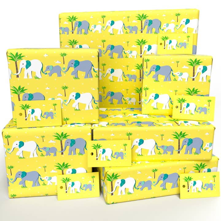 Yellow Baby Elephants Wrapping Paper • ECO Friendly for wholesale by Re-wrapped