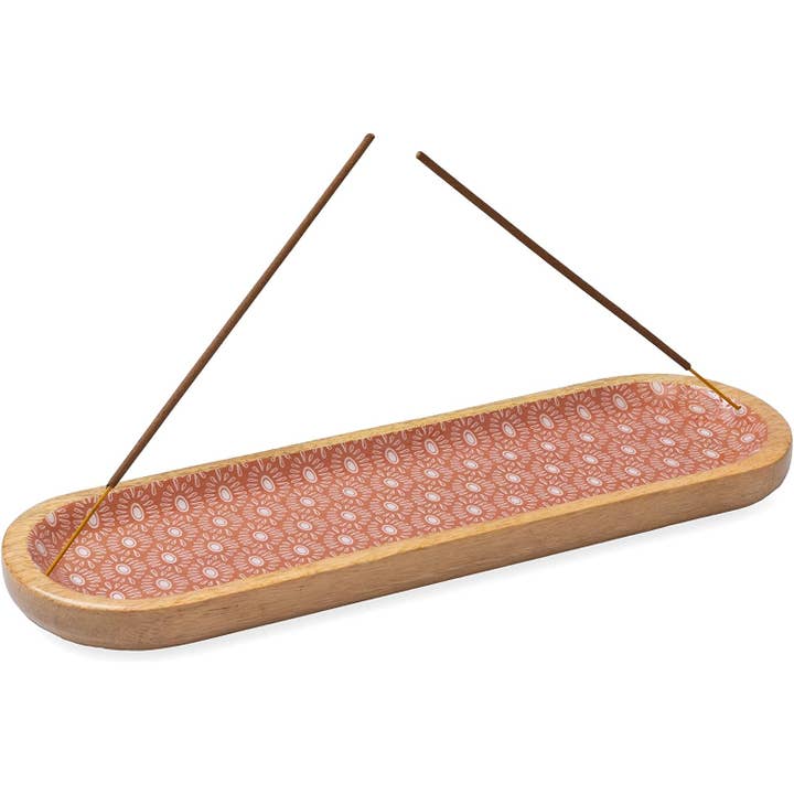 Folkhomes Global Inc - Wholesale Incense Holder - Printed Wooden Incense Tray or 12" Incense Holder (Coral)