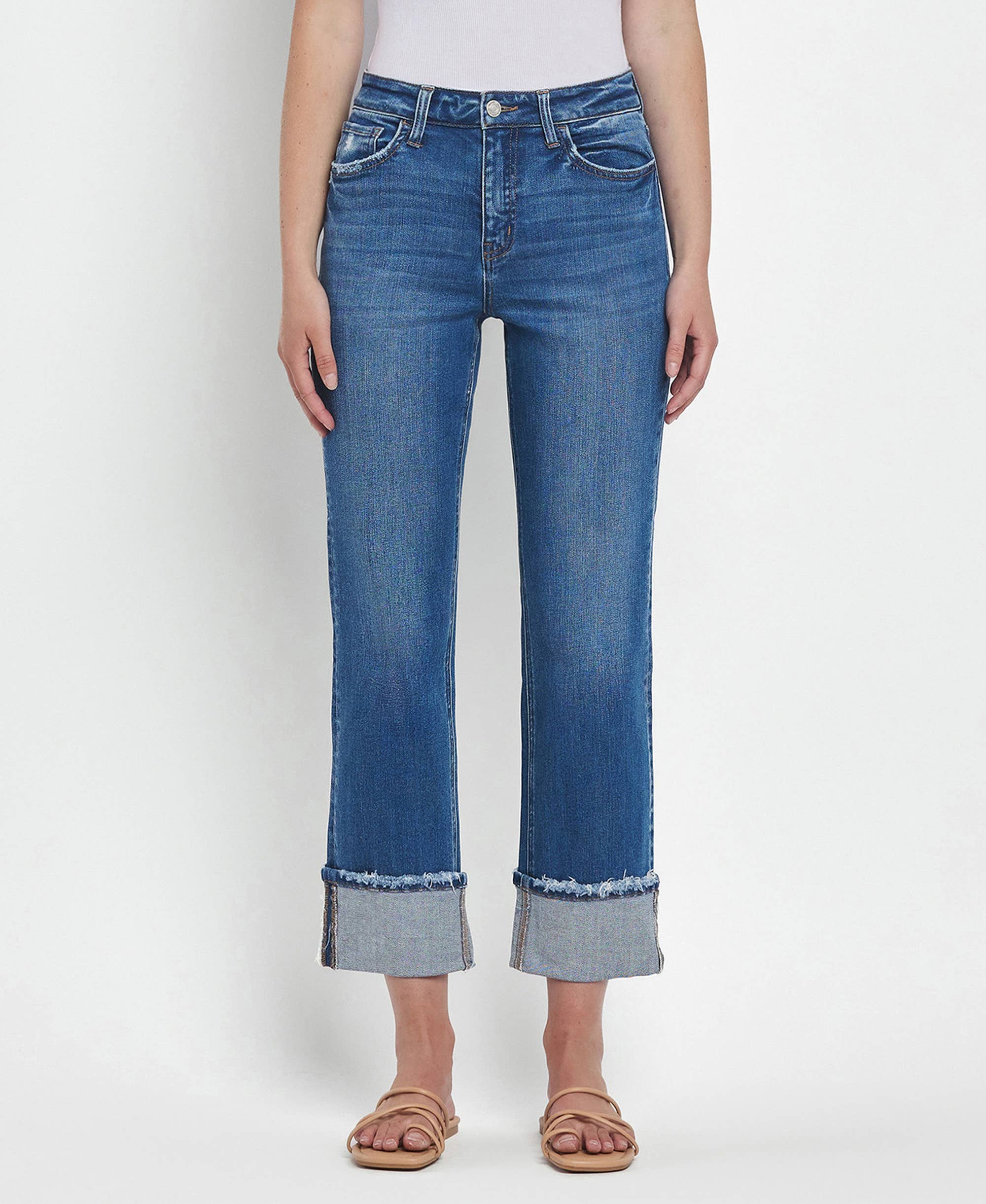 DAPHNE HIGH RISE CUFFED STRAIGHT JEANS T6600 for wholesale on Faire0