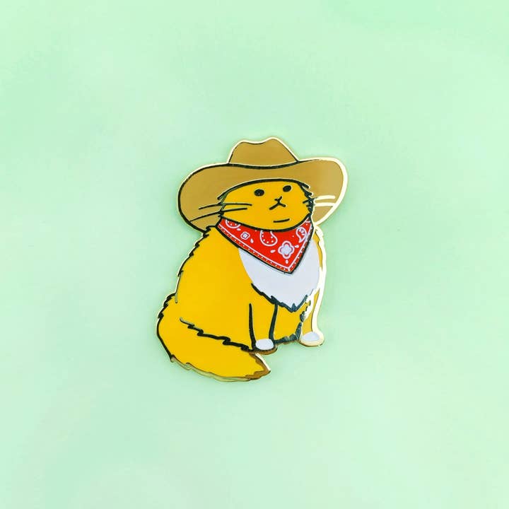 Cowboy Cat Enamel Pin - Meowdy in Orange for wholesale by Made by Squeak