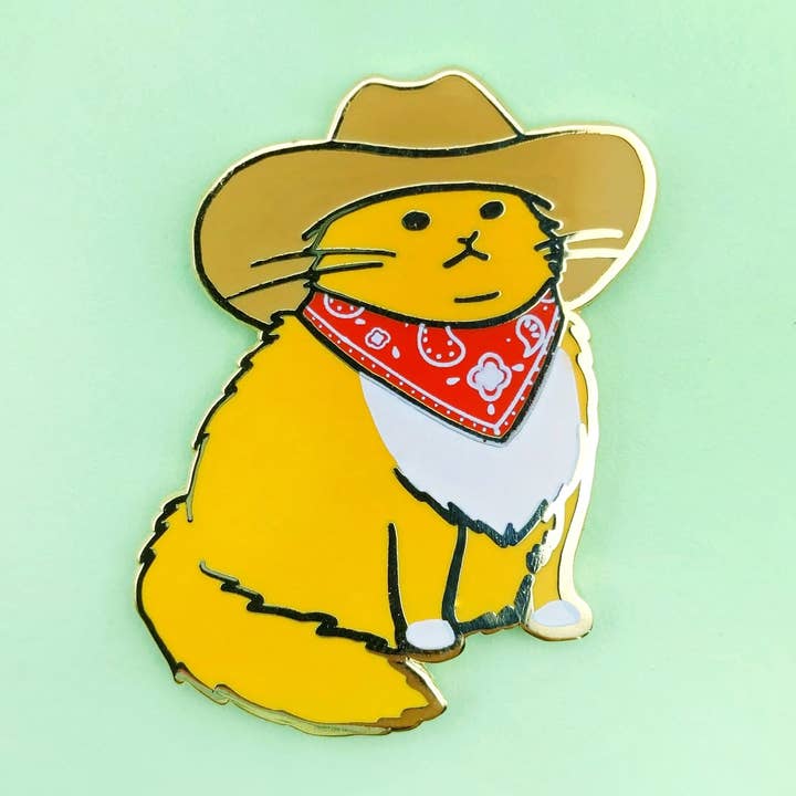 Cowboy Cat Enamel Pin - Meowdy in Orange for wholesale by Made by Squeak