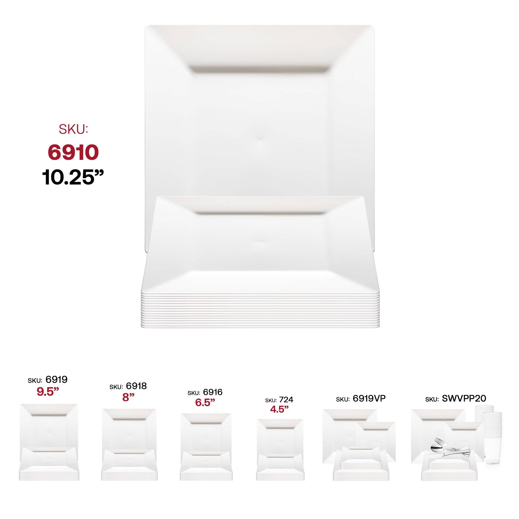 Smarty had a Party - Venta al por mayor Platos desechables - Platos de cena cuadrados de plástico blancos de 10,25" - 10 uds.5