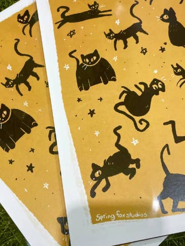 Weird Black Cats 8.5x11" art print for wholesale by Spring Fox Studios
