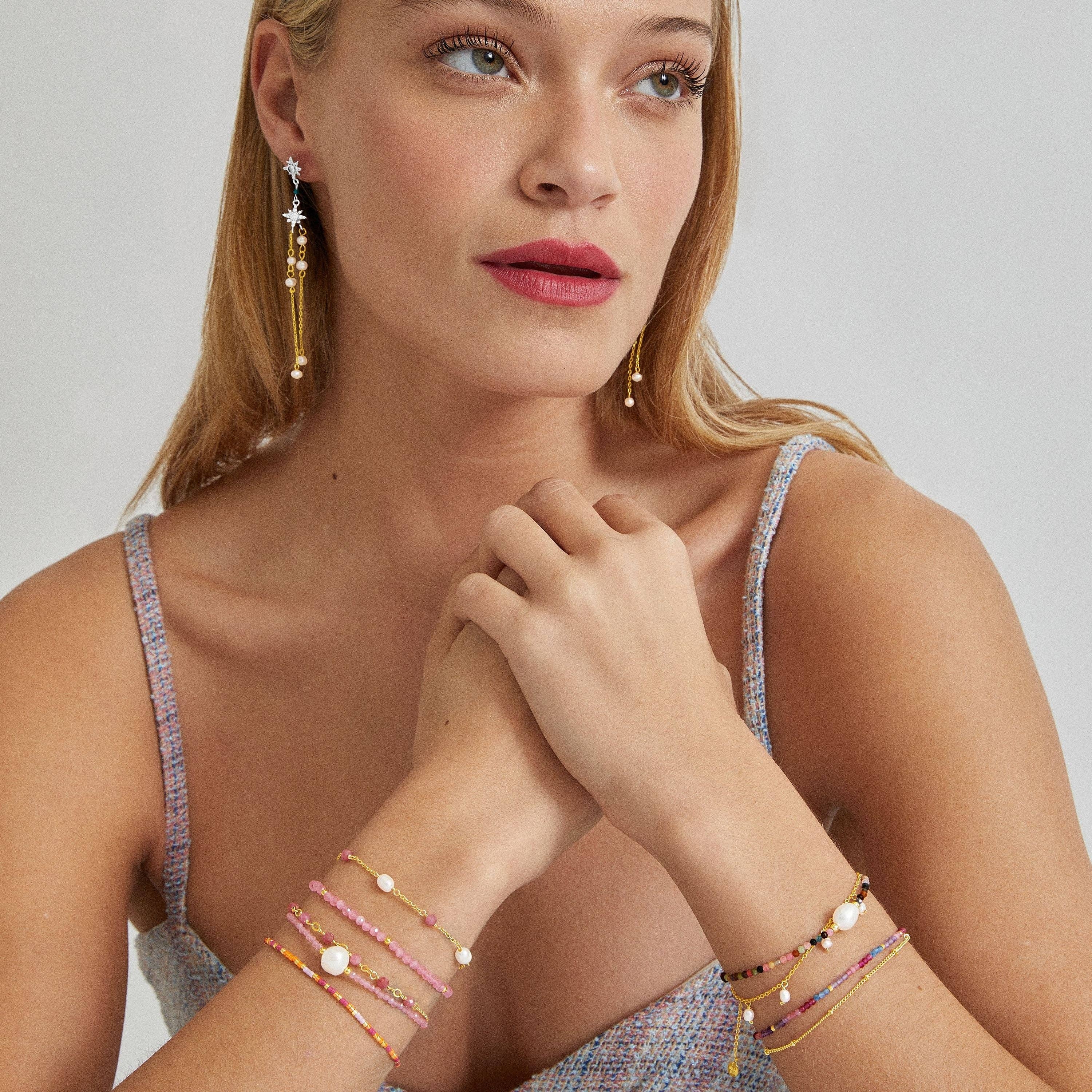 Luxenter - Wholesale Beaded Bracelet - Pulsera Luxenter de Plata de Ley 925 con Perla Blanca acabada en oro amarillo de 18K - Ysna4