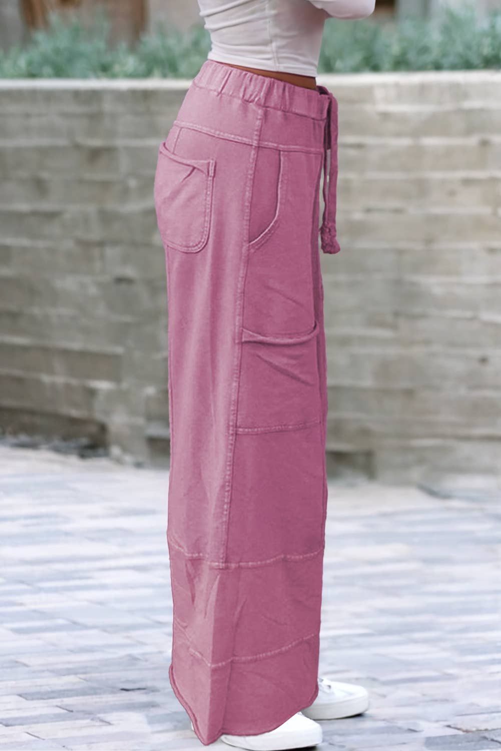 Little Daisy Closet - Wholesale Pants - Women's -  LDC Mineral Wash Drawstring High Waist Wide Leg Pants1