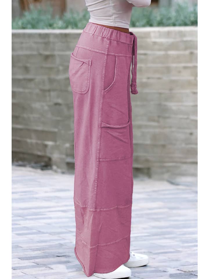 Little Daisy Closet - Wholesale Pants - Women's - LDC Mineral Wash Drawstring High Waist Wide Leg Pants1